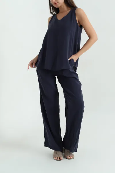 Lacivert Pantolon Bluz Modal Kadın İkili Takım 367585