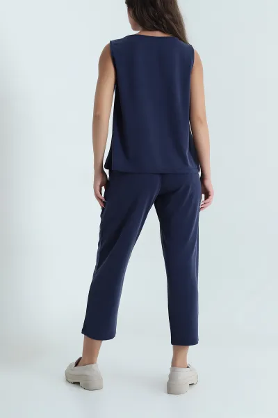 Lacivert Pantolon Bluz Pike Modal Kadın İkili Takım 469541