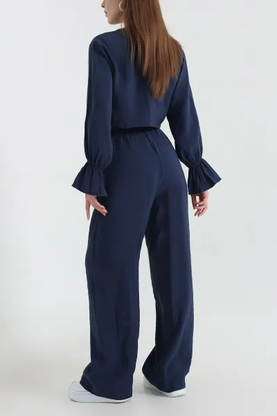 Lacivert Pantolon Bluz Tensel Bayan İkili Takım 337614