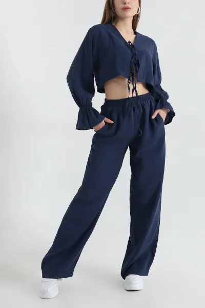 Lacivert Pantolon Bluz Tensel Bayan İkili Takım 337614
