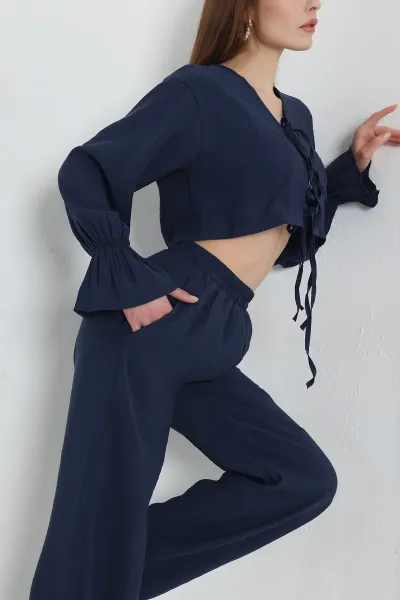lacivert-pantolon-bluz-tensel-bayan-ikili-takim-337614
