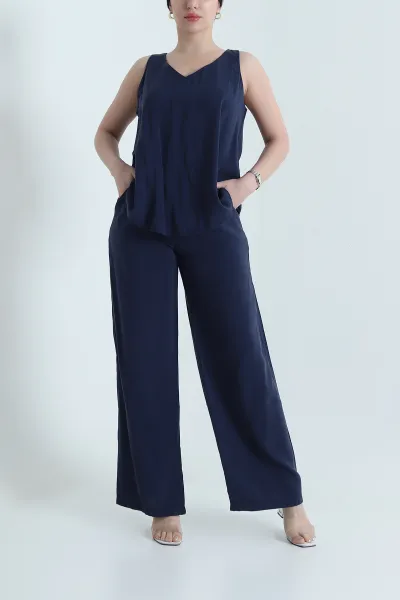 Lacivert Pantolon Bluz Tensel Modal Kadın İkili Takım 453201