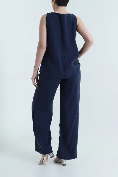 Lacivert Pantolon Bluz Tensel Modal Kadın İkili Takım 453201