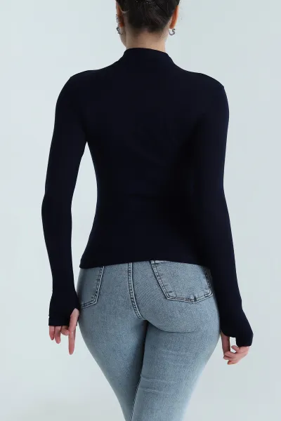 Lacivert Parmak Geçmeli Buzzy Kadın Bluz 496362