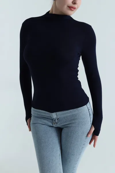 Lacivert Parmak Geçmeli Buzzy Kadın Bluz 496362
