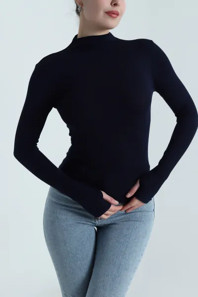 Lacivert Parmak Geçmeli Buzzy Kadın Bluz 496362