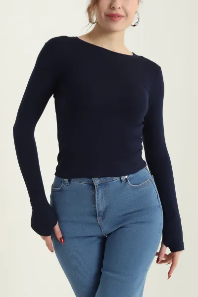 Lacivert Parmak Geçmeli Oysho Kadın Bluz 429276