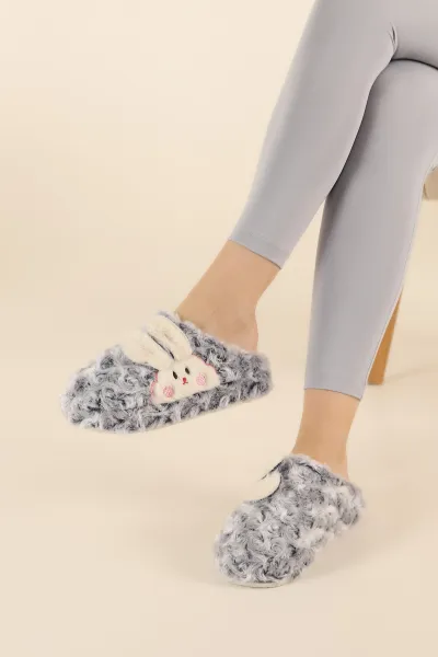 Lacivert Peluş Tavşan Kulaklı Kadın Ev Terliği 316551