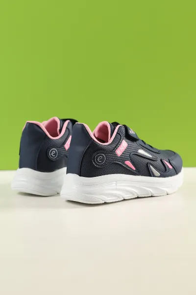 Lacivert Pembe (31-35 Filet) Baskılı Kalın Taban Cırtlı Kız Çocuk Spor Ayakkabı 228007