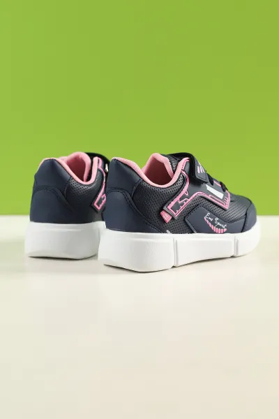 Lacivert Pembe (31-35 Filet) Kalın Taban Cırtlı Kız Çocuk Spor Ayakkabı 228004