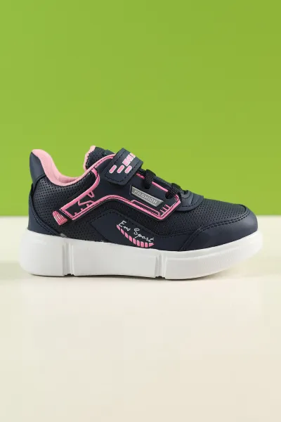 Lacivert Pembe (31-35 Filet) Kalın Taban Cırtlı Kız Çocuk Spor Ayakkabı 228004