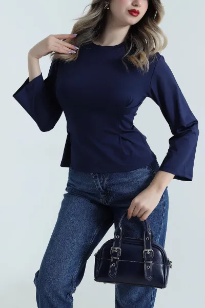Lacivert Pensli Scuba Kadın Bluz 496822