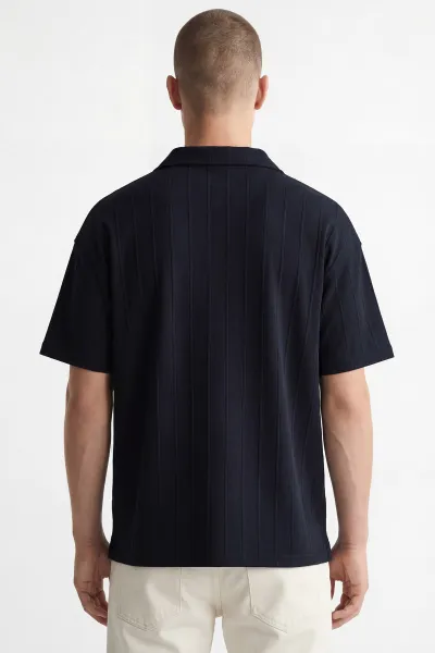 Lacivert Pike Kumaş Oversize Polo Yaka Erkek Tişört 448947