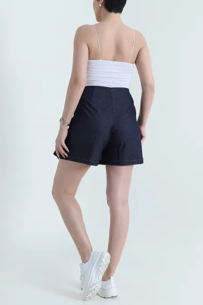 Lacivert Pileli Fermuarlı Kadın Denim Etek 452051