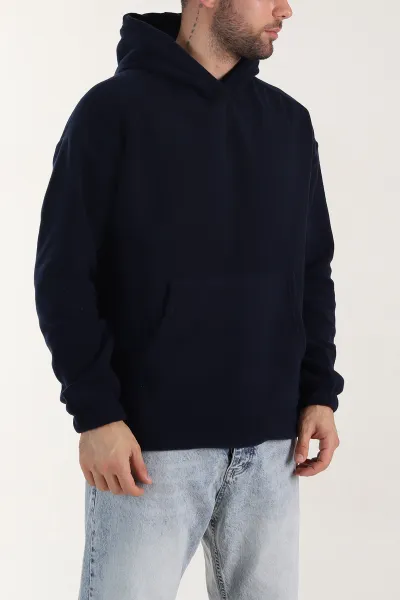 Lacivert Polar Kumaş Kapüşonlu Erkek Sweatshirt 408506