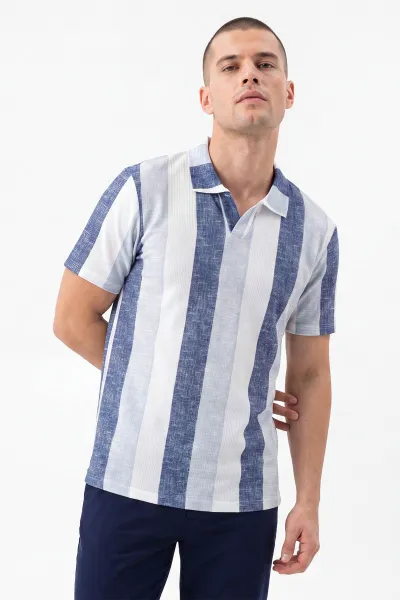 Lacivert Polo Yaka Çizgi Detaylı Erkek Tişört 471960