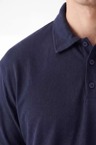 Lacivert Polo Yaka Düğme Detaylı Erkek Tişört 462255