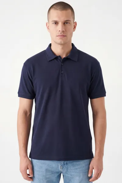 Lacivert Polo Yaka Düğme Detaylı Erkek Tişört 462255