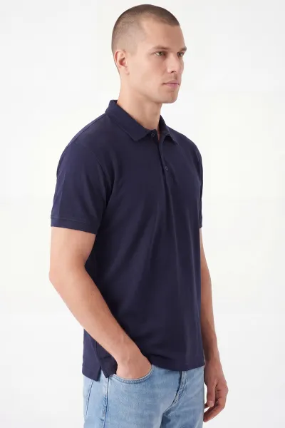 Lacivert Polo Yaka Düğme Detaylı Erkek Tişört 462255