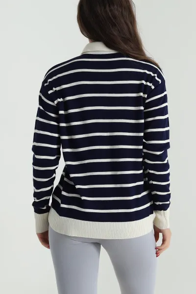 Lacivert Polo Yaka Kadın Triko Kazak 490683