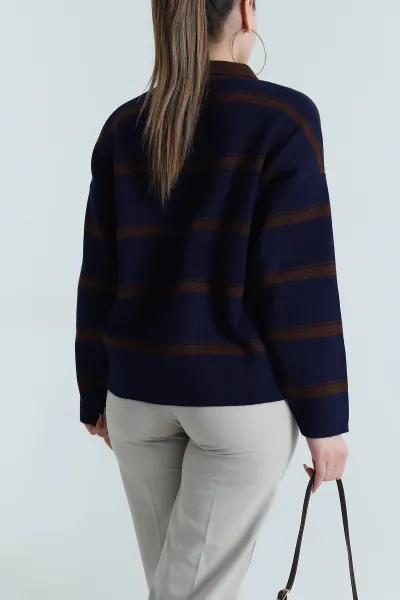 Lacivert Polo Yaka Kadın Triko Kazak 490696