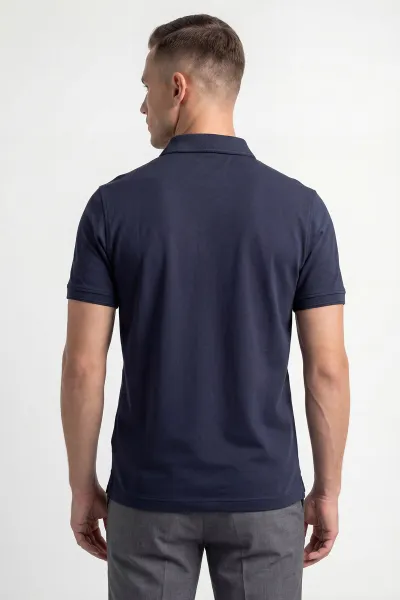 Lacivert Polo Yaka Likralı Erkek Tişört 433035