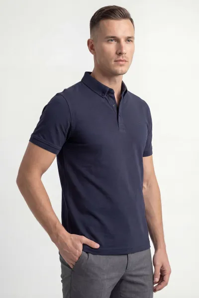 Lacivert Polo Yaka Likralı Erkek Tişört 433035