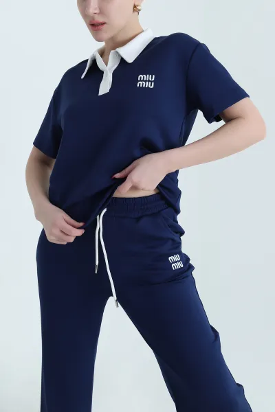 Lacivert Polo Yaka Oysho Kadın İkili Takım 438884