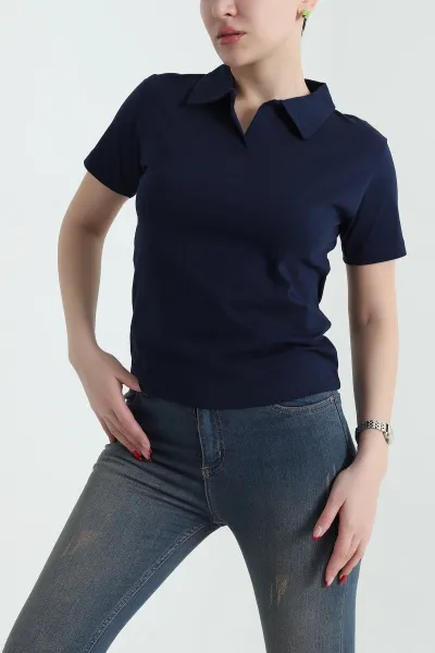 Lacivert Polo Yaka Süprem Kadın Tişört 435283