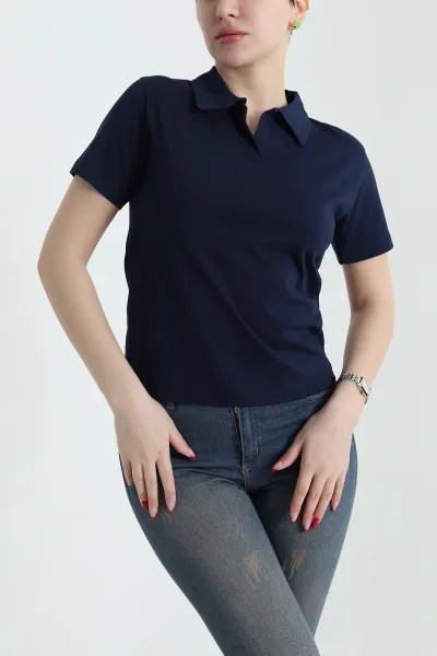 Lacivert Polo Yaka Süprem Kadın Tişört 435283