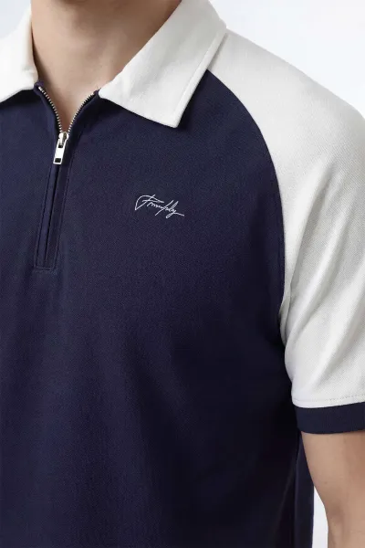Lacivert Polo Yaka Yarım Fermuarlı Erkek Tişört 451988