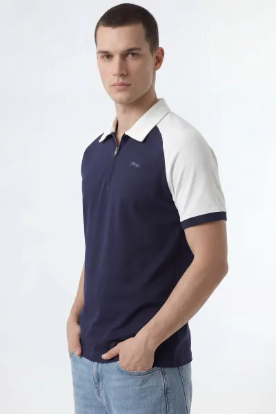 Lacivert Polo Yaka Yarım Fermuarlı Erkek Tişört 451988
