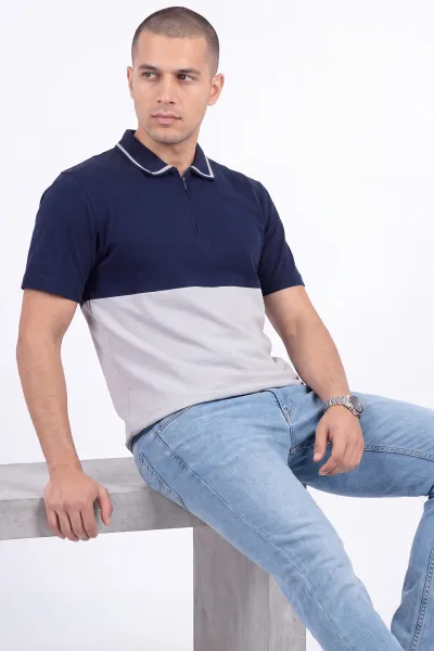 Lacivert Polo Yaka Yarım Fermuarlı Erkek Tişört 471712