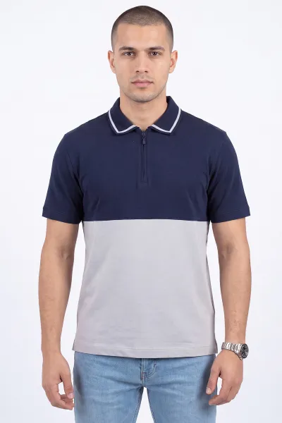 Lacivert Polo Yaka Yarım Fermuarlı Erkek Tişört 471712