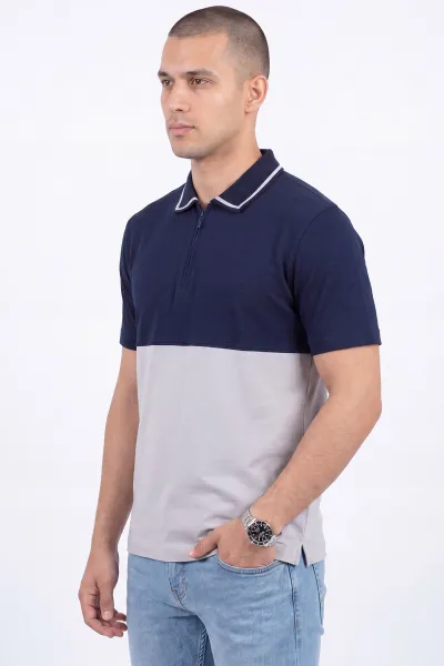 Lacivert Polo Yaka Yarım Fermuarlı Erkek Tişört 471712