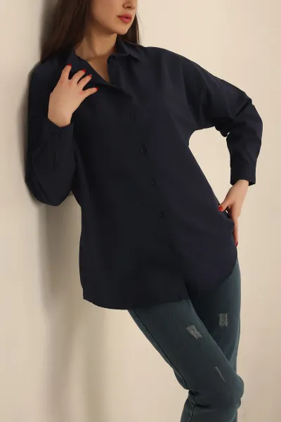 Lacivert Poplin Dokuma Bayan Gömlek 234849