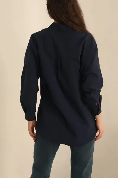 Lacivert Poplin Dokuma Bayan Gömlek 234849