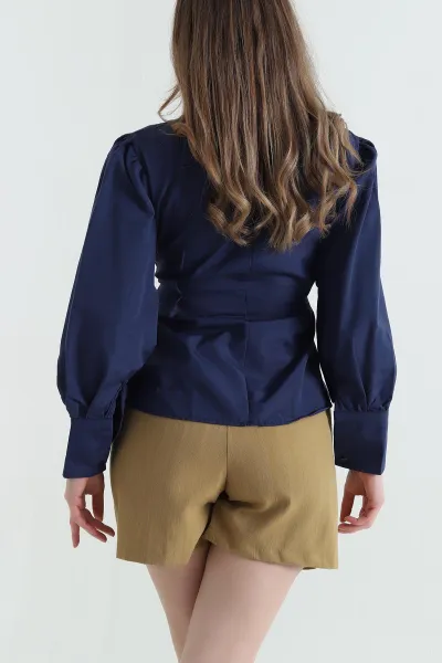 Lacivert Poplin Dokuma Kadın Gömlek 432095