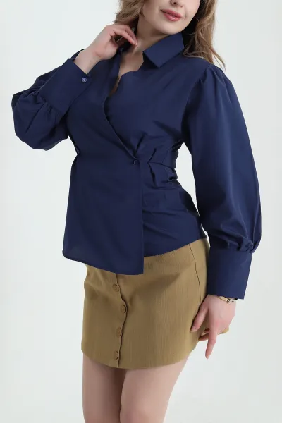 Lacivert Poplin Dokuma Kadın Gömlek 432095