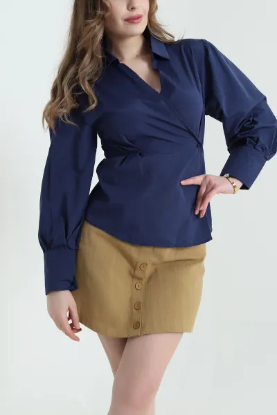 Lacivert Poplin Dokuma Kadın Gömlek 432095