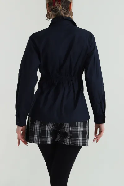 Lacivert Poplin Dokuma Kadın Gömlek Bluz 425481