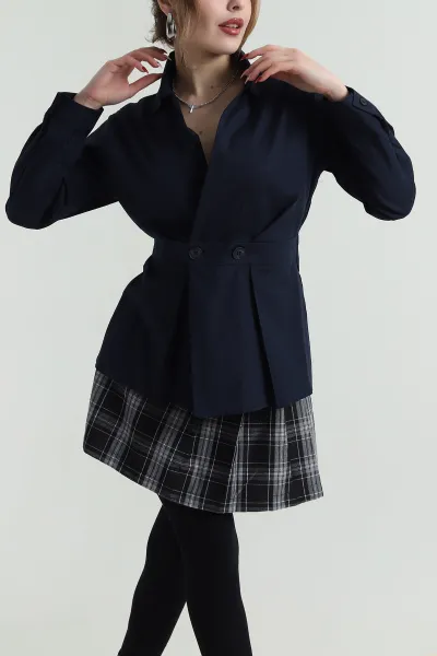 Lacivert Poplin Dokuma Kadın Gömlek Bluz 425481