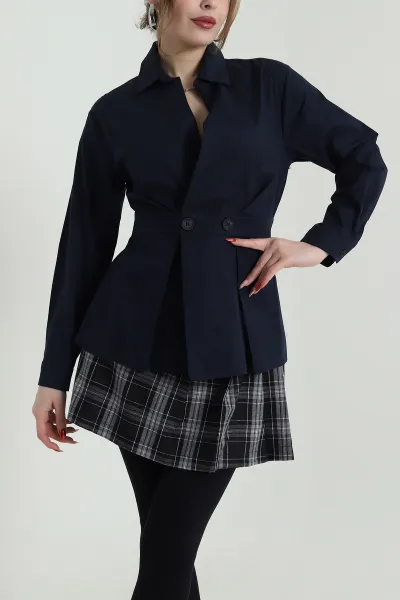 Lacivert Poplin Dokuma Kadın Gömlek Bluz 425481