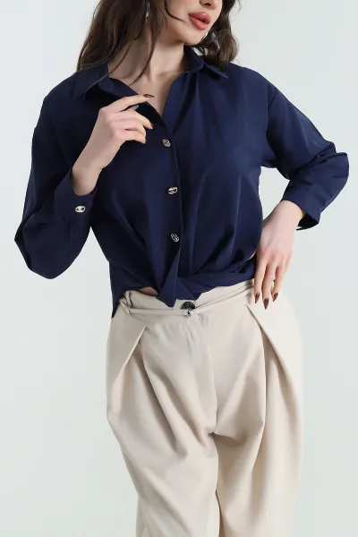 Lacivert Poplin Kadın Gömlek 432526