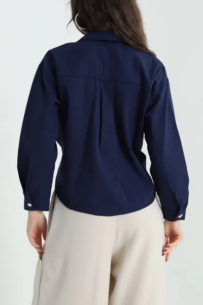 Lacivert Poplin Kadın Gömlek 432526