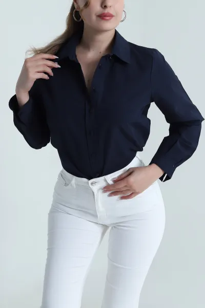 Lacivert Poplin Kadın Gömlek 485518