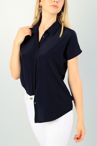 Lacivert Poplin Kumaş Bayan Gömlek 73366