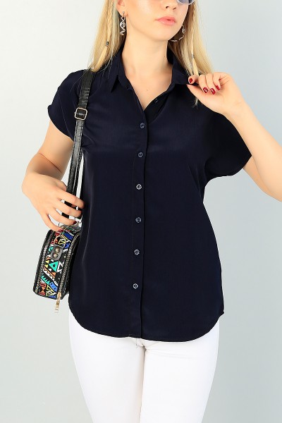 Lacivert Poplin Kumaş Bayan Gömlek 73366