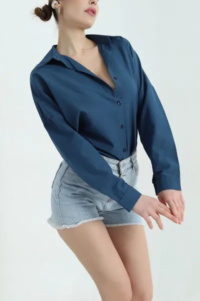 Lacivert Poplin Kumaş Gömlek Tunik 336937