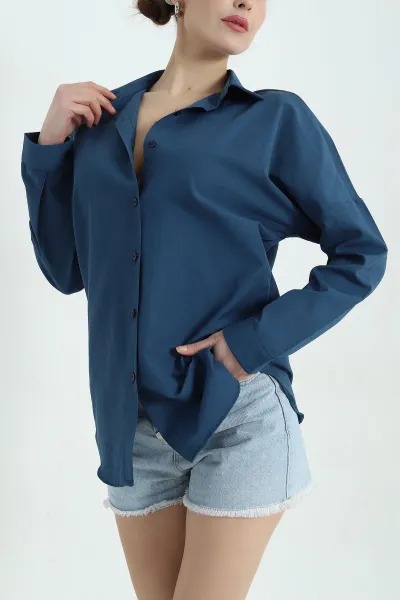 Lacivert Poplin Kumaş Gömlek Tunik 336937